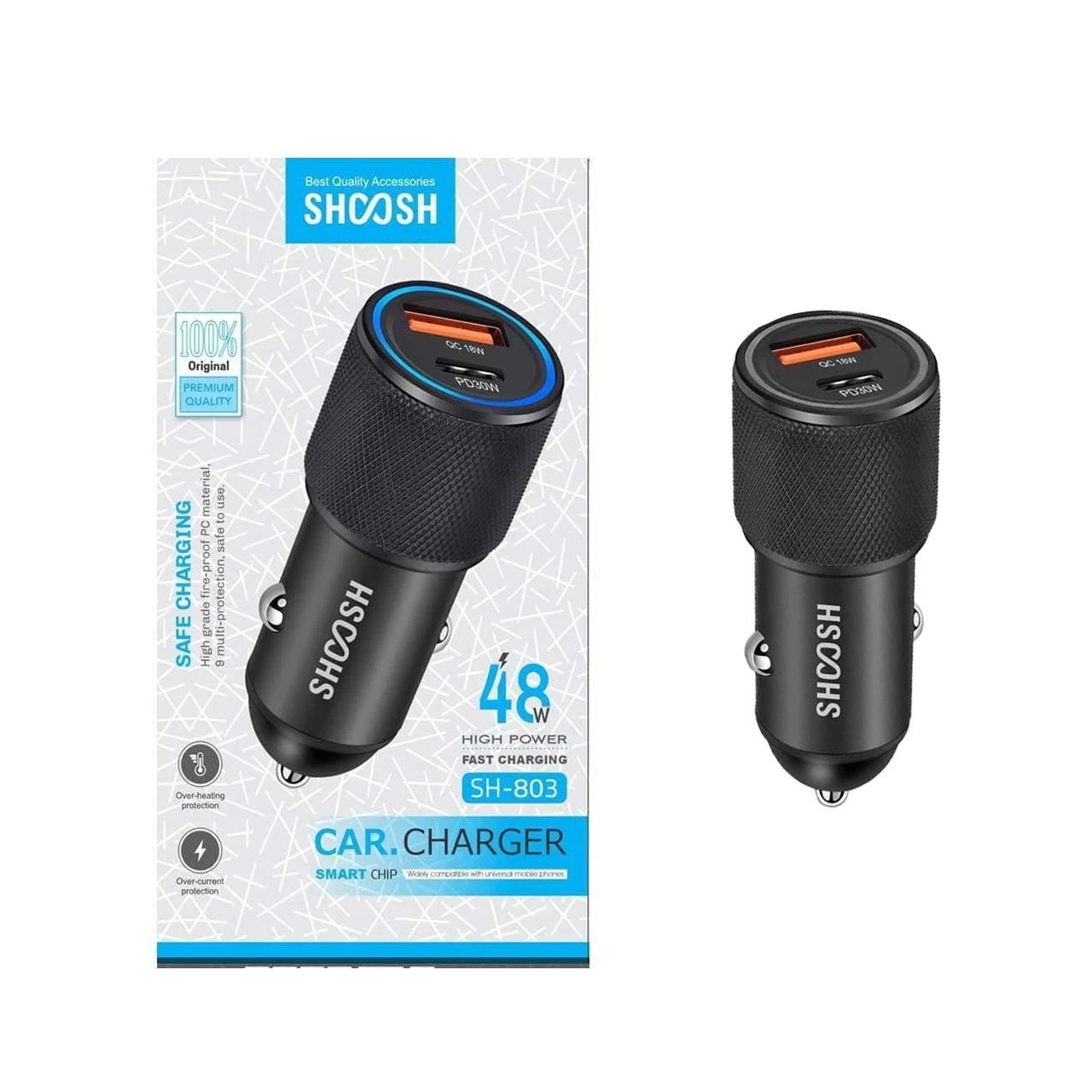 شارژر فندکی فست و PD دو پورت Shoosh مدل SH-803 48W - مشکی - SMO